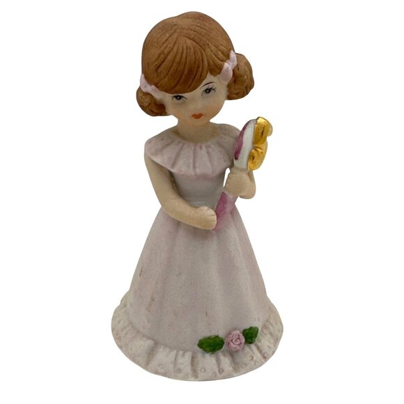 Enesco Growing Up Birthday Girls Figurine Age 5 Brunette Party Dress 1982 - Picture 1 of 5